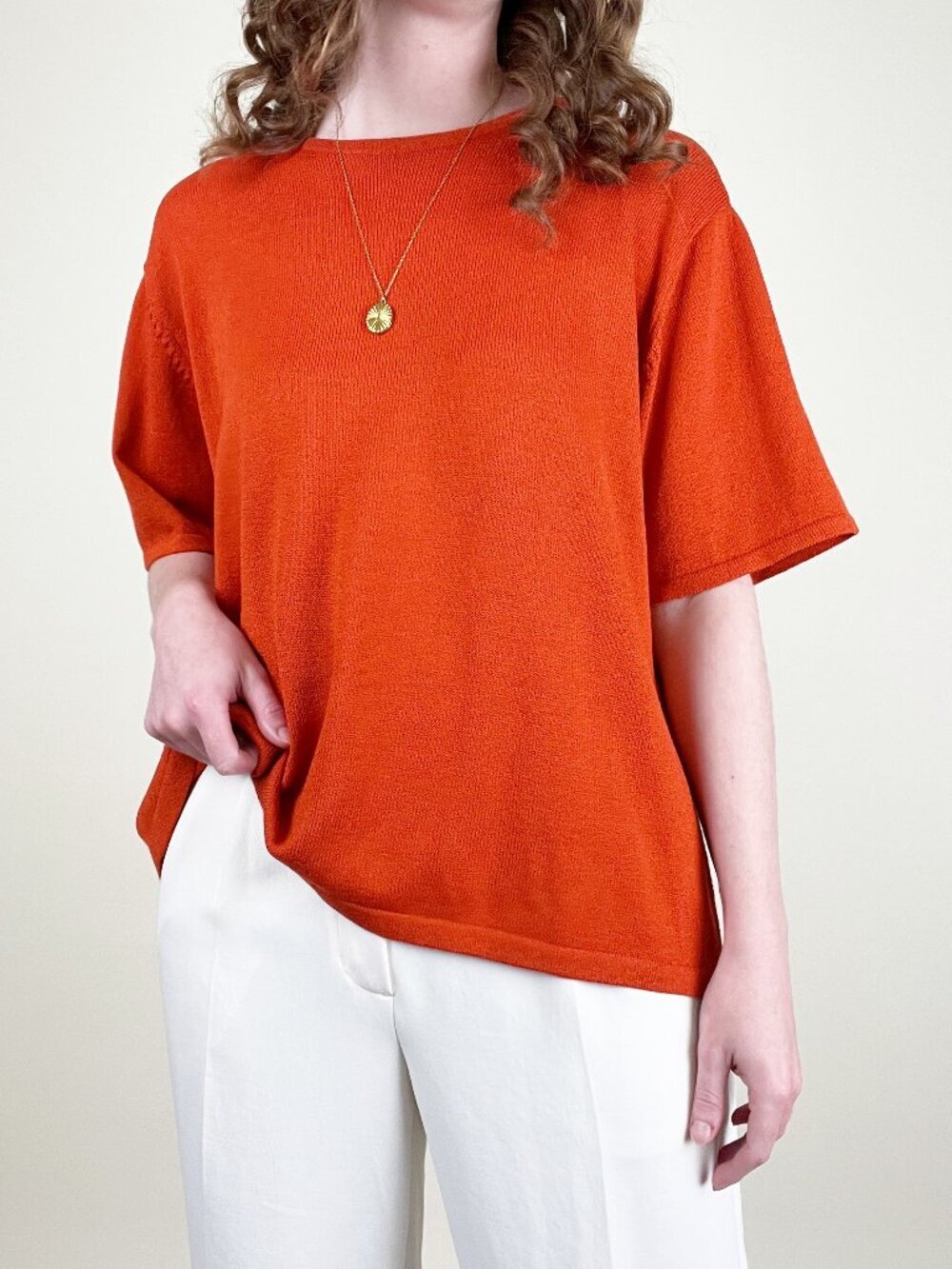 Vintage 90s Knit Sweater T-Shirt Top Wool Oversized Loose Baggy Fit Quiet Luxury